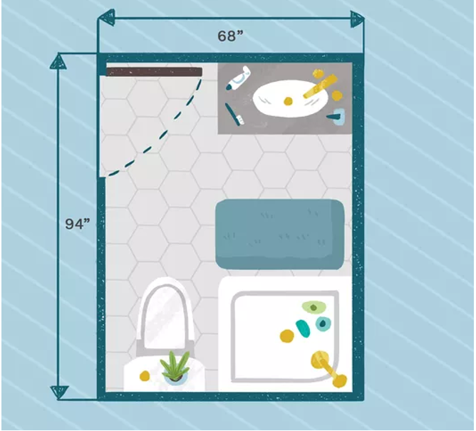 Basic Three-Quarter Bathroom Layout with a Walk-In Shower