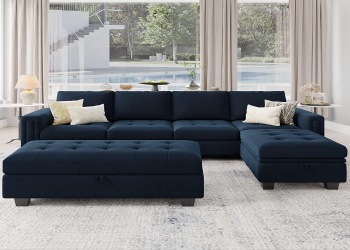 Belffin Velvet Convertible 4-Seat Sectional Sofa