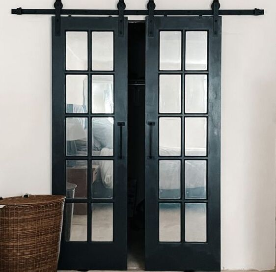 Black Mirror Barn Door with Mutin Bars