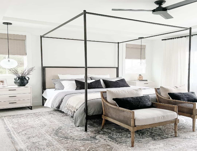 Cane Bedroom Chairs for Black and White Minimalist Space