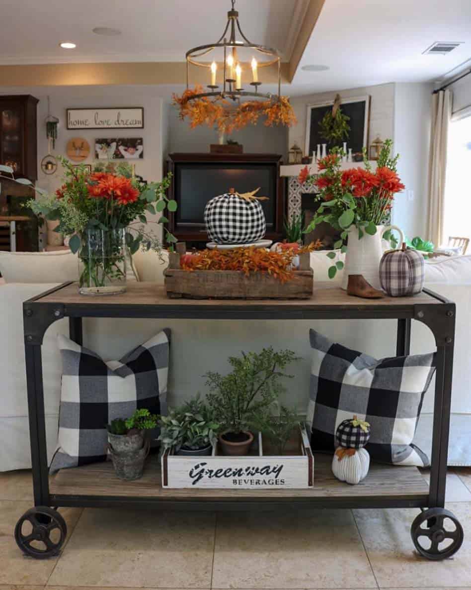 Top 25 Farmhouse Sofa Table Decor Ideas for your Living Room - Cubby ...
