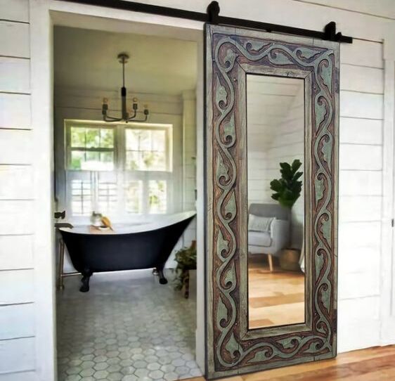 Hand Carved Mirror Barn Door