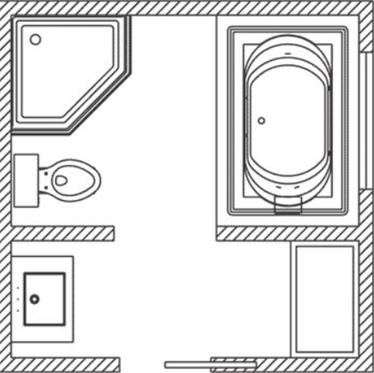 Mid-Size Bathroom Layout Plan with Sliding Door