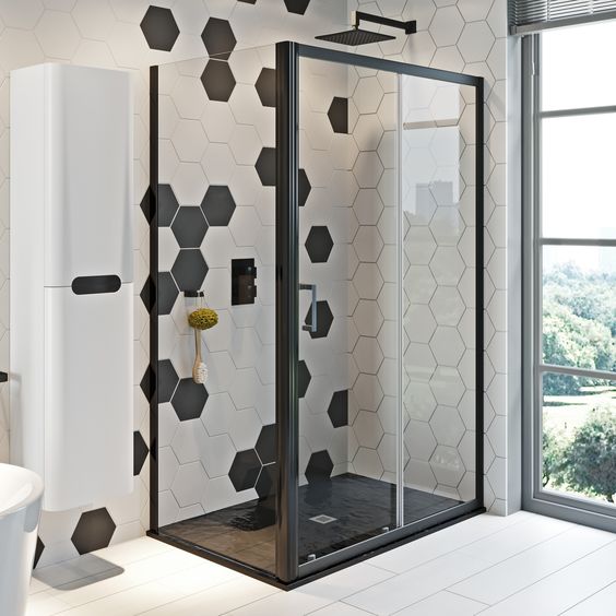 Mosiac Black and White Shower Tiles