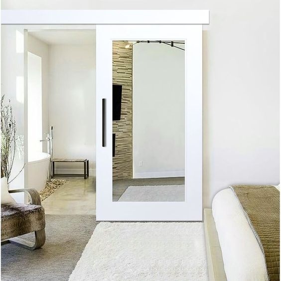 Single Mirror Barn Door in White