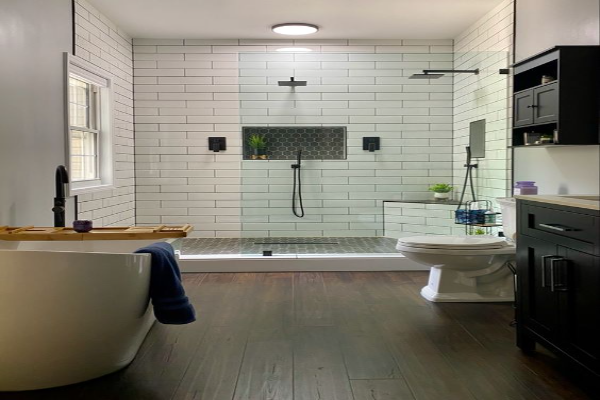 Subway Tile Walk Shower And White Tub