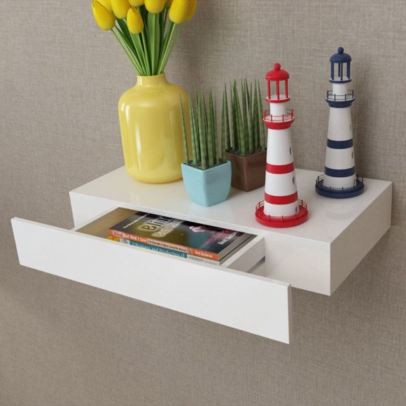 White Floating Shelf with Drawer