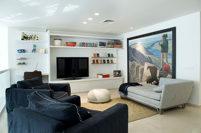 White Floating Shelves as a Part of The TV Unit