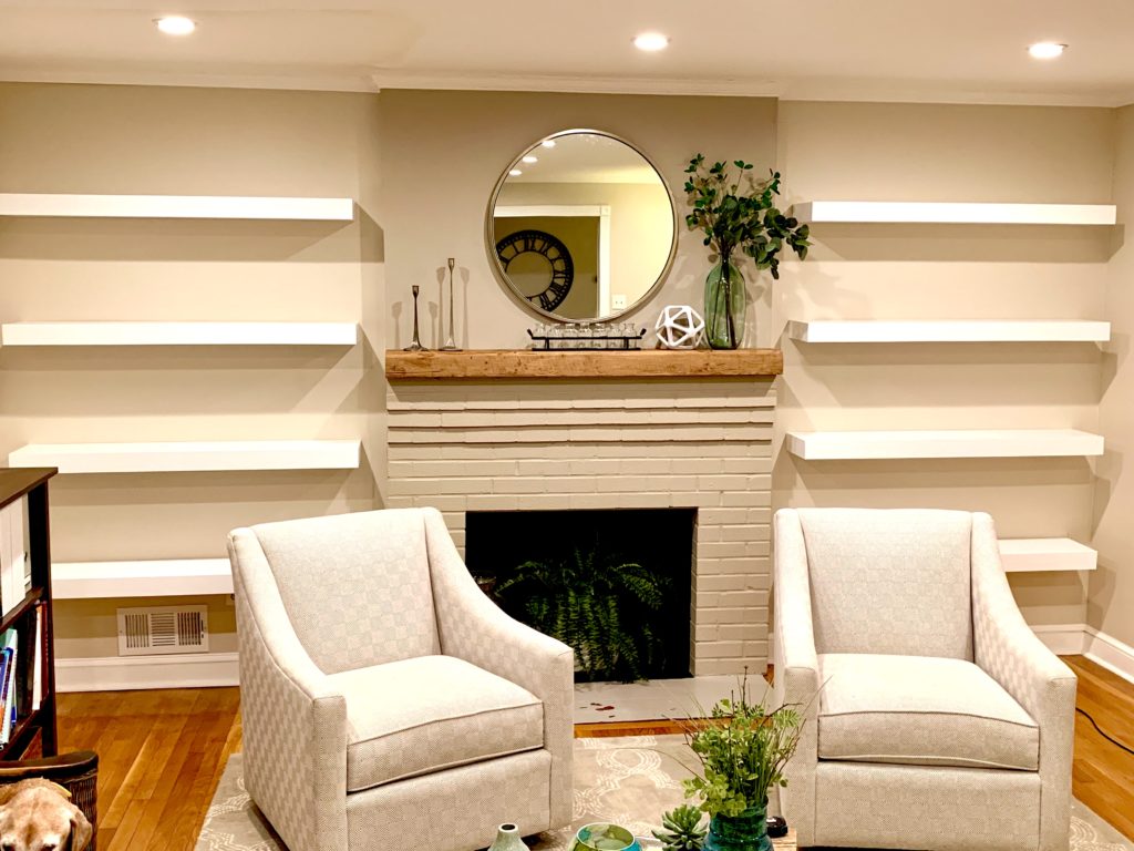 White Floating Shelves as a Statement wall