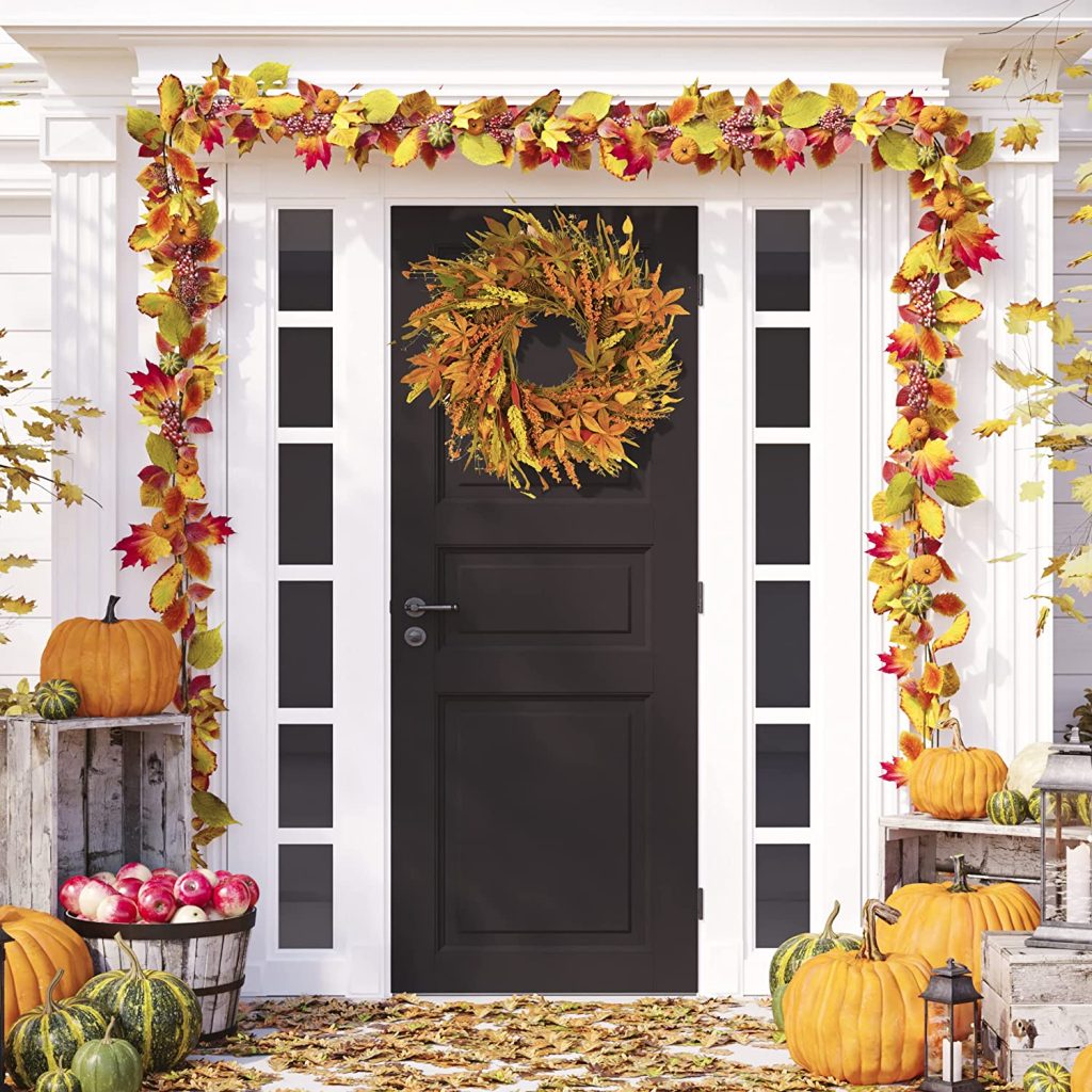 Autumn Harvest Wreath on The Front Door