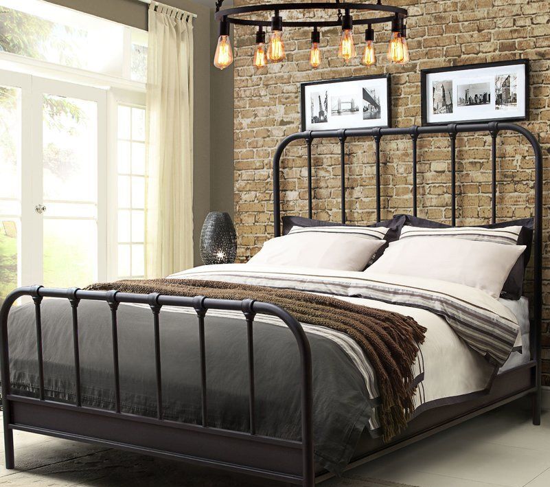 Black Metal Bed Frame with Bricked Walls