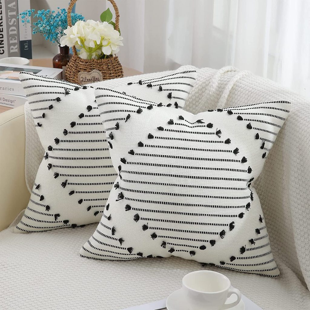 Black and Cream White Throw Pillow Sets for Living Room