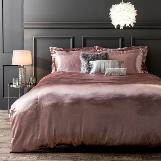 Dusty Rose, Grey, and White Bedroom