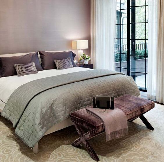 Greyish Pink, Purple, and White Bedroom