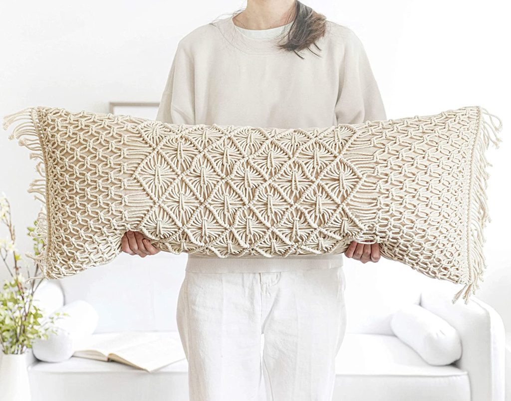Handmade Beige Lumbar Pillow Cover