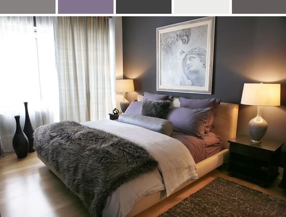 Lavender, White, And Grey Bedroom