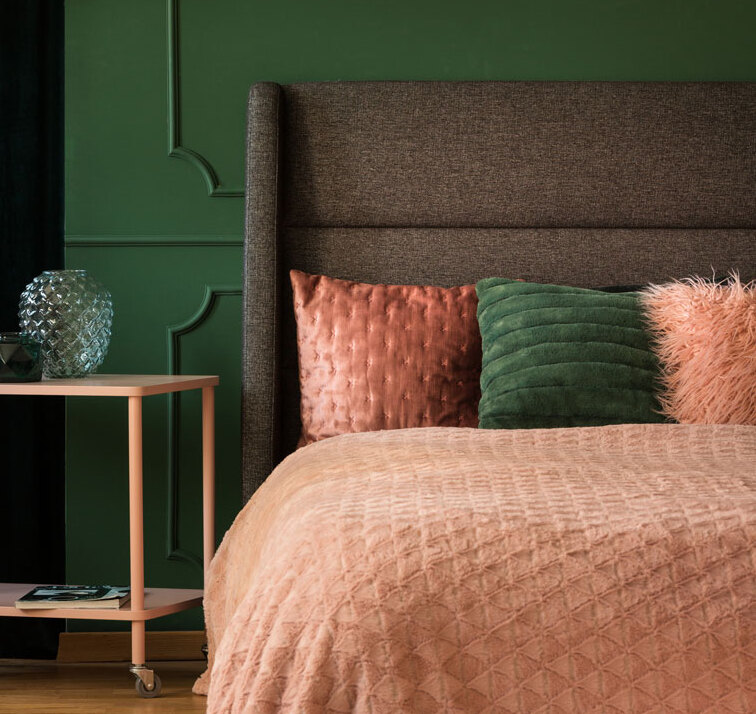 Lunar Green, Woody Brown, and Pale Orange Bedroom