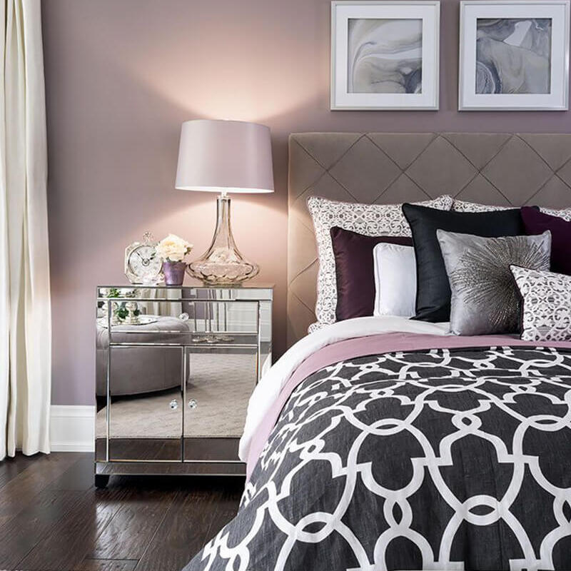 Purple, Grey, and Black Bedroom