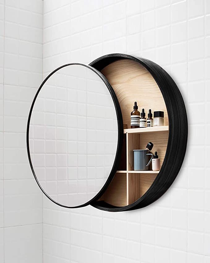 Round Bathroom Mirror with Shelf