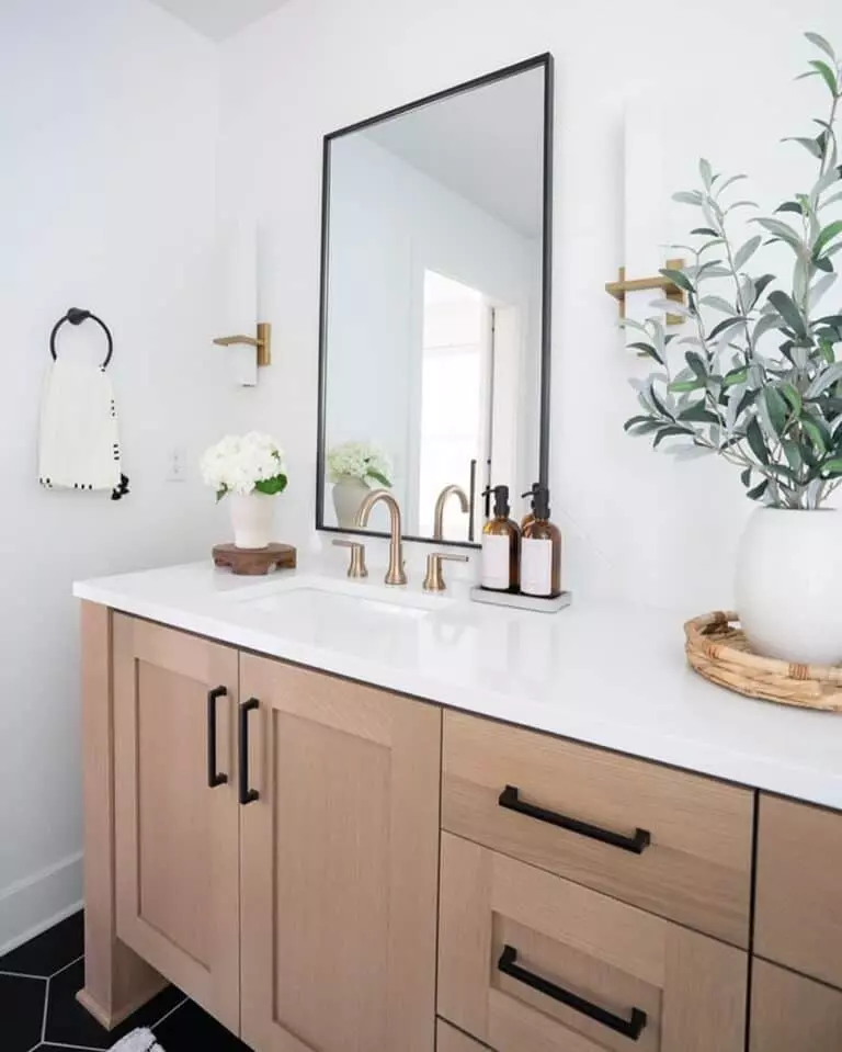 Wood Vanity with Black Accents