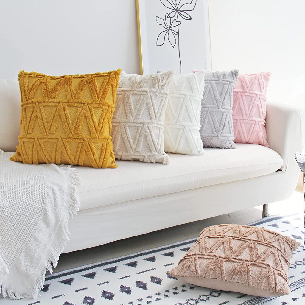 Wool & Velvet Decorative Throw Pillow Cover on White Sofa