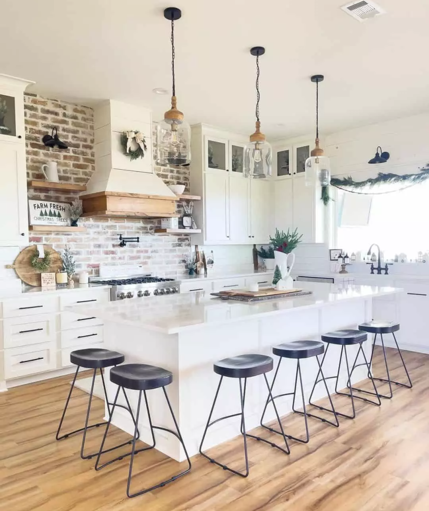 vBlack Seating Around White Kitchen Island